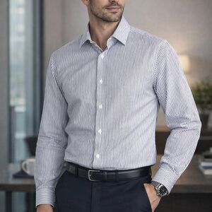 Geoffrey Beene Striped Dress Shirt Black White Pinpoint Oxford 16 32/33 Classic